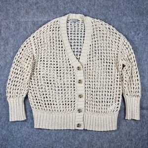 J Crew Montauk Cardigan Sweater XS Cream Oversized Open Fisherman Knit Chunky